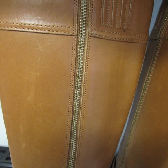 MICHAEL KORS Stockard Cognac Leather Tall Riding Boot Gold MK Sz 5.5 - Picture 3 of 16